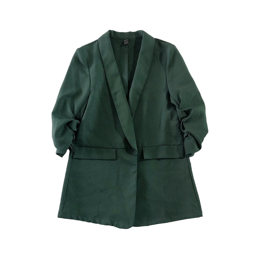 SheIn Womens Size L Green Ruched 3/4 Sleeve Open-Front Blazer Jacket